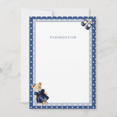 Blauw & Wit Stippen Teddybeer Platte Bedankt (Achterkant)