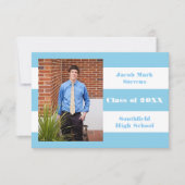 Blauw & wit streep - 3x5 Afstuderen aankondiging (Voorkant)