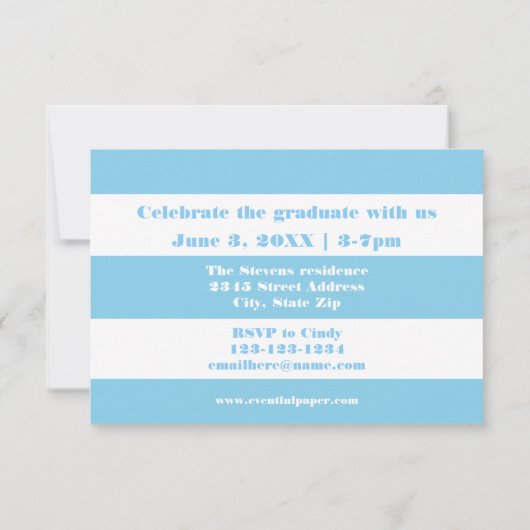 Blauw & wit streep - 3x5 Afstuderen aankondiging (Achterkant)