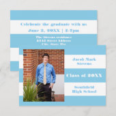 Blauw & wit streep - 3x5 Afstuderen aankondiging (Voorkant / Achterkant)