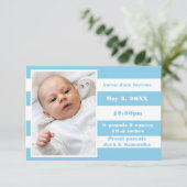 Blauw & Wit Streep - 3x5 Geboorteaankondiging Aankondiging (Staand voorkant)