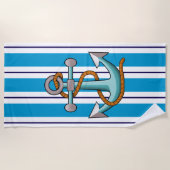 Blauw Wit Streep Anker Nautisch Strandlaken (Voorkant)