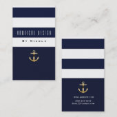 Blauw & Wit Streep Nautisch Goud Anker Visitekaartje (Voorkant / Achterkant)