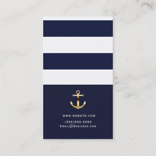 Blauw & Wit Streep Nautisch Goud Anker Visitekaartje (Achterkant)