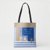 Blauw & Wit Streep Nautisch Zeil Tote Bag (Voorkant)