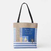 Blauw & Wit Streep Nautisch Zeil Tote Bag (Achterkant)