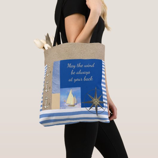 Blauw & Wit Streep Nautisch Zeil Tote Bag (Dichtbij)