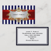 Blauw Wit Streep, Rood Lint, Goud Ingesteld Etiket Visitekaartje (Voorkant / Achterkant)