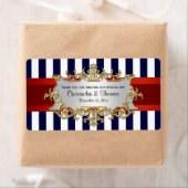 Blauw Wit Streep, Rood Lint H Wijnflesetiket Etiket (Insitu)