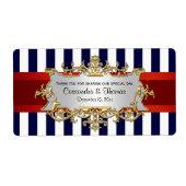 Blauw Wit Streep, Rood Lint H Wijnflesetiket Etiket (Voorkant)