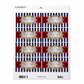 Blauw Wit Streep, Rood Lint H Wijnflesetiket Etiket (Full Sheet)