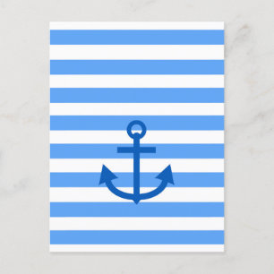 Blauw & Wit Streeppatroon met Anker Briefkaart