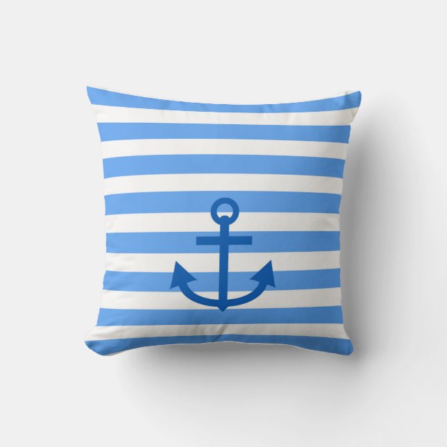Blauw & Wit Streeppatroon met Anker Kussen (Voorkant)