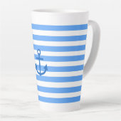 Blauw & Wit Streeppatroon met Anker Latte Mok (Rechterhoek)
