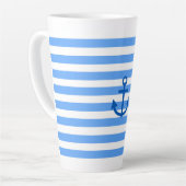 Blauw & Wit Streeppatroon met Anker Latte Mok (Linkerhoek)