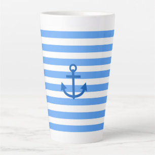 Blauw & Wit Streeppatroon met Anker Latte Mok