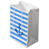 Blauw & Wit Streeppatroon met Anker Medium Cadeauzakje (Voorkant Gekanteld)