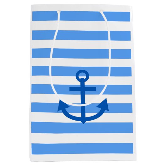 Blauw & Wit Streeppatroon met Anker Medium Cadeauzakje (Voorkant)