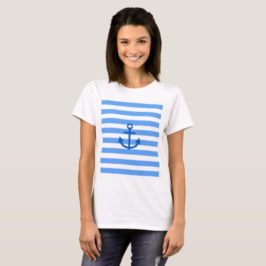 Blauw & Wit Streeppatroon met Anker T-shirt (Voorkant volledig)