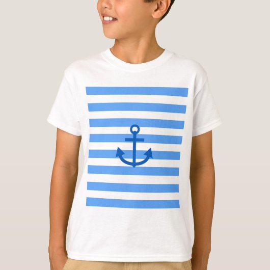 Blauw & Wit Streeppatroon met Anker T-shirt (Voorkant)