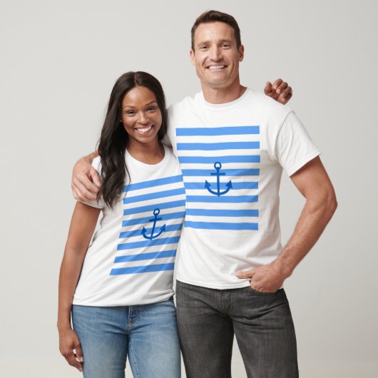 Blauw & Wit Streeppatroon met Anker T-shirt (Unisex)