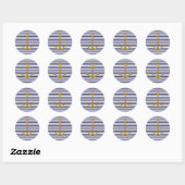 Blauw Wit Strepen Gouden Anker Glitter Print Ronde Sticker (Vel)