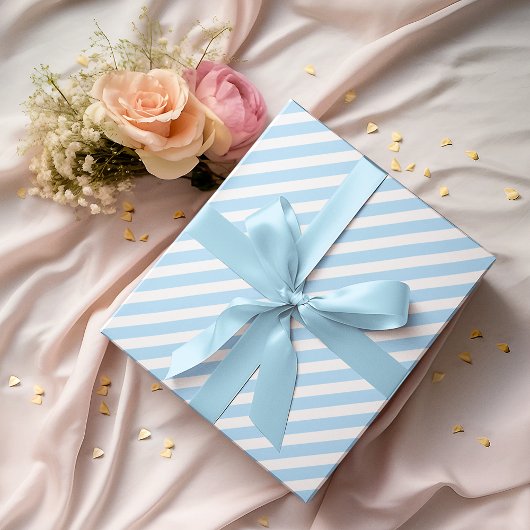 Blauw Wit Strepen Gouden Tekst Verjaardag Kerstmis Cadeaupapier