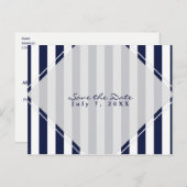 Blauw & Wit Strepen Modern Chique Save the Date Aankondigingskaart (Voorkant / Achterkant)