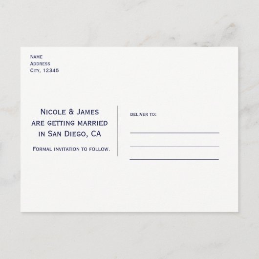 Blauw & Wit Strepen Modern Chique Save the Date Aankondigingskaart (Achterkant)