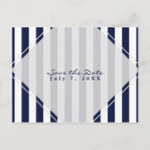 Blauw & Wit Strepen Modern Chique Save the Date Aankondigingskaart (Voorkant)