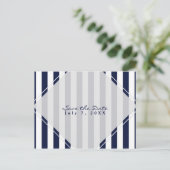 Blauw & Wit Strepen Modern Chique Save the Date Aankondigingskaart (Staand voorkant)