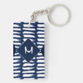 Blauw Wit Strepen Modern Monogram Sleutelhanger (achterkant)