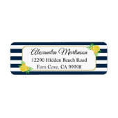 Blauw Wit Strepen Zomergele Waterverf Citroen Etiket (Voorkant)