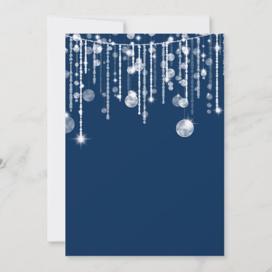 Blauw Wit String Lights Kerstvakantie Kaart (Achterkant)