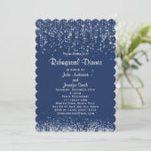 Blauw Wit String Lights Winter Repetitie Diner Kaart (Staand voorkant)