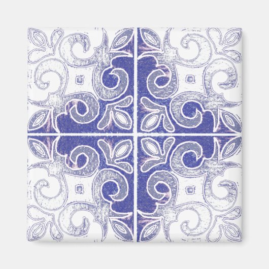 Blauw Wit Swirl geïnspireerd op het Portugese Azul Magneet (Voorkant)