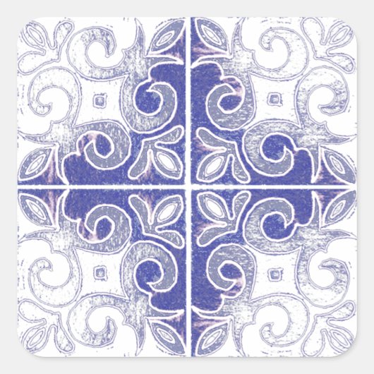 Blauw Wit Swirl geïnspireerd op het Portugese Azul Vierkante Sticker (Voorkant)