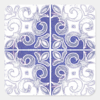 Blauw Wit Swirl geïnspireerd op het Portugese Azul Vierkante Sticker