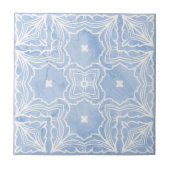 Blauw Wit Symmetrisch Patroon met Marmeren Kijk Tegeltje (Voorkant)