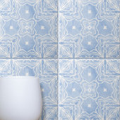 Blauw Wit Symmetrisch Patroon met Marmeren Kijk Tegeltje