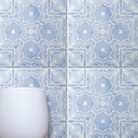 Blauw Wit Symmetrisch Patroon met Marmeren Kijk Tegeltje