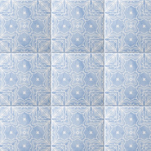 Blauw Wit Symmetrisch Patroon met Marmeren Kijk Tegeltje