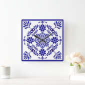 Blauw-wit Talavera Drie Vierkant Vierkante Klok (Huis)