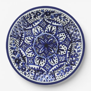 Blauw-wit Talavera Six Papieren Bordje