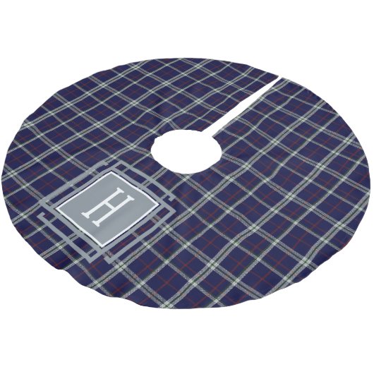 Blauw wit Tartan Monogram Kerstboom Rok (Gekanteld)