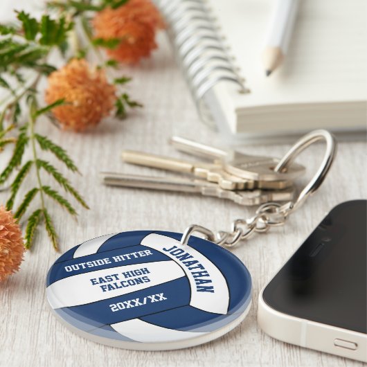 Blauw Wit Team Kleuren Custom Boys Volleybal Sleutelhanger (Voorkant Rechts)
