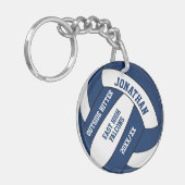 Blauw Wit Team Kleuren Custom Boys Volleybal Sleutelhanger (Voorkant Links)