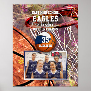 blauw wit team kleuren foto basketbal poster