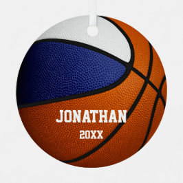 blauw wit team kleuren jongens basketbal metalen ornament
