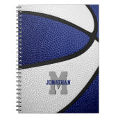 blauw wit team kleuren jongens basketbal notitieboek (Voorkant)